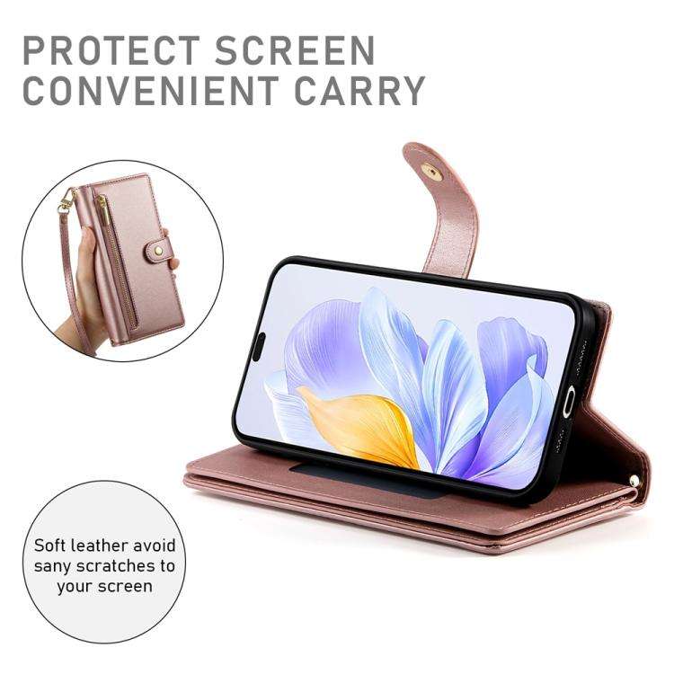 For Honor X8c 4G Nine Card-slot Zipper Wallet Bag Leather Phone Case(Pink)