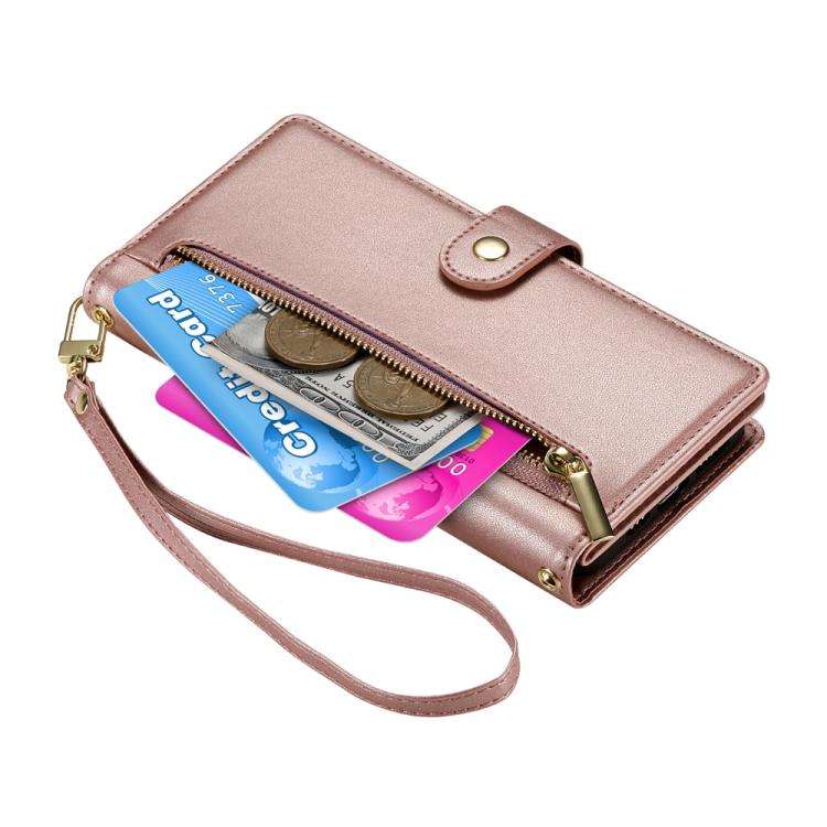 For Honor X8c 4G Nine Card-slot Zipper Wallet Bag Leather Phone Case(Pink)