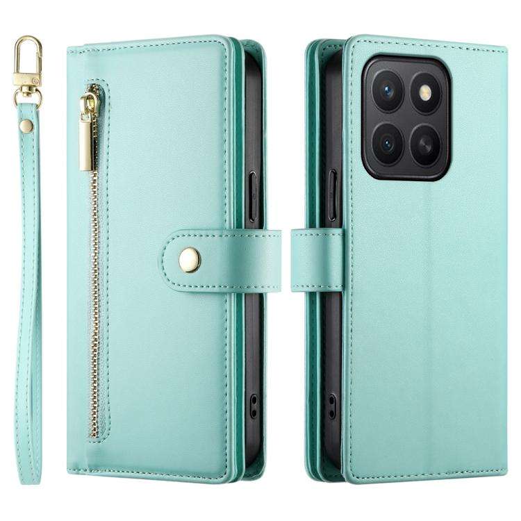 For Honor X8c 4G Nine Card-slot Zipper Wallet Bag Leather Phone Case(Mint Green)