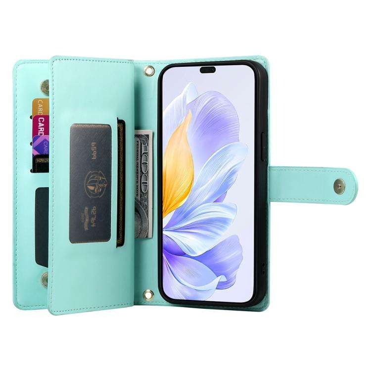 For Honor X8c 4G Nine Card-slot Zipper Wallet Bag Leather Phone Case(Mint Green)