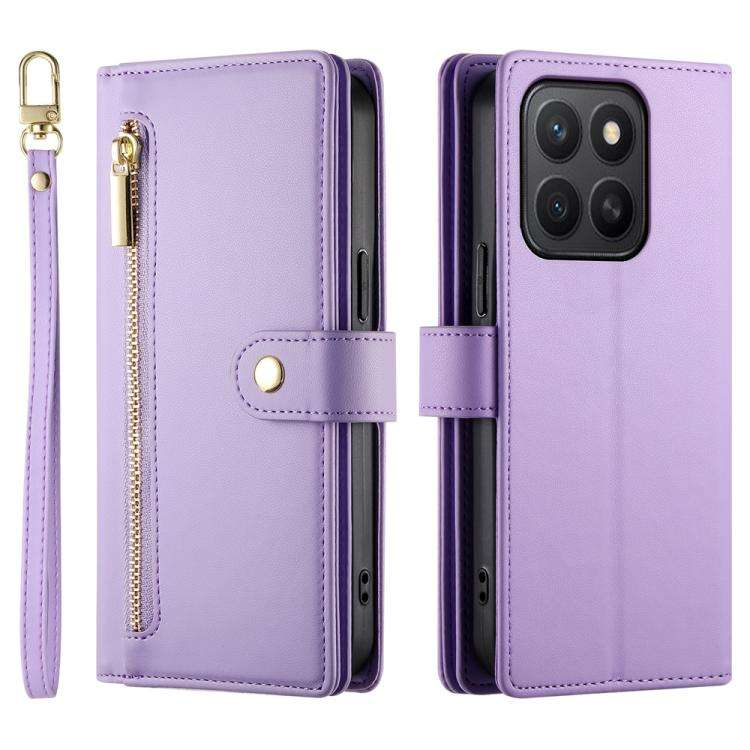 For Honor X8c 4G Nine Card-slot Zipper Wallet Bag Leather Phone Case(Purple)