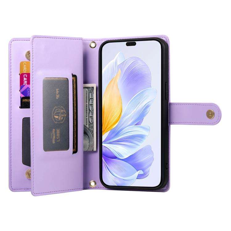 For Honor X8c 4G Nine Card-slot Zipper Wallet Bag Leather Phone Case(Purple)