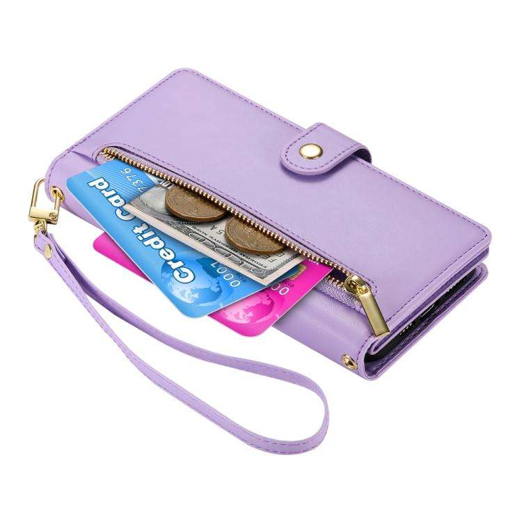 For Honor X8c 4G Nine Card-slot Zipper Wallet Bag Leather Phone Case(Purple)