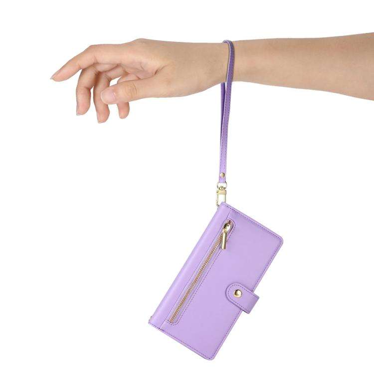For Honor X8c 4G Nine Card-slot Zipper Wallet Bag Leather Phone Case(Purple)