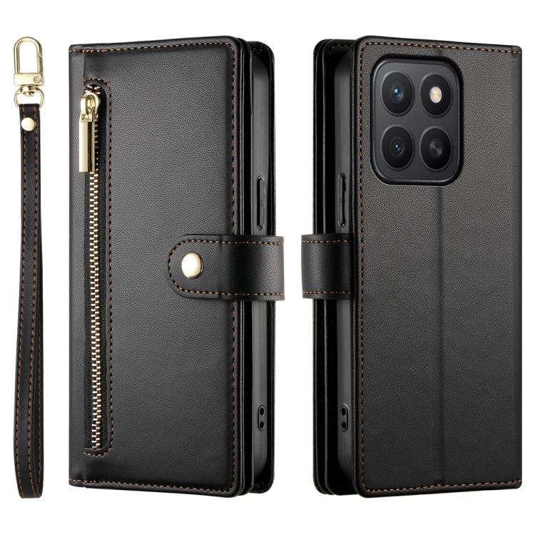 For Honor X8c 4G Nine Card-slot Zipper Wallet Bag Leather Phone Case(Black)