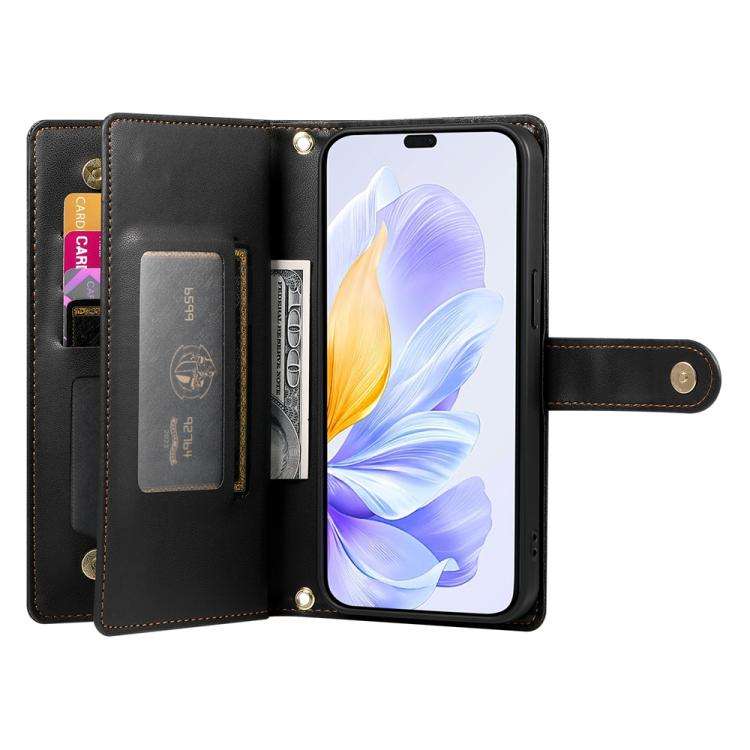 For Honor X8c 4G Nine Card-slot Zipper Wallet Bag Leather Phone Case(Black)