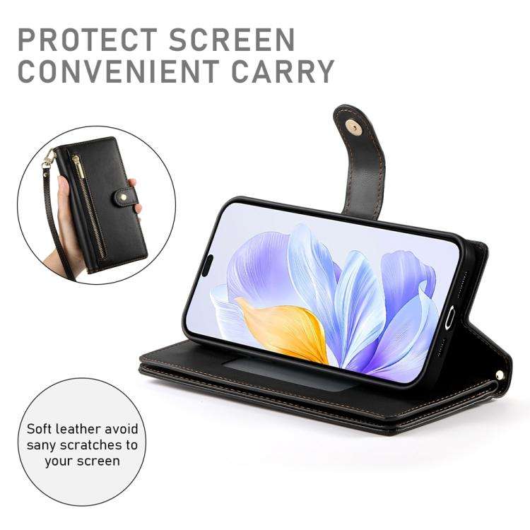For Honor X8c 4G Nine Card-slot Zipper Wallet Bag Leather Phone Case(Black)