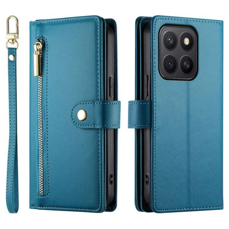 For Honor X8c 4G Nine Card-slot Zipper Wallet Bag Leather Phone Case(Blue)