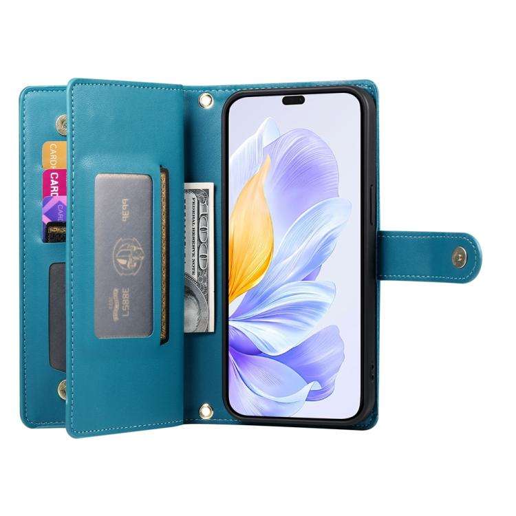 For Honor X8c 4G Nine Card-slot Zipper Wallet Bag Leather Phone Case(Blue)