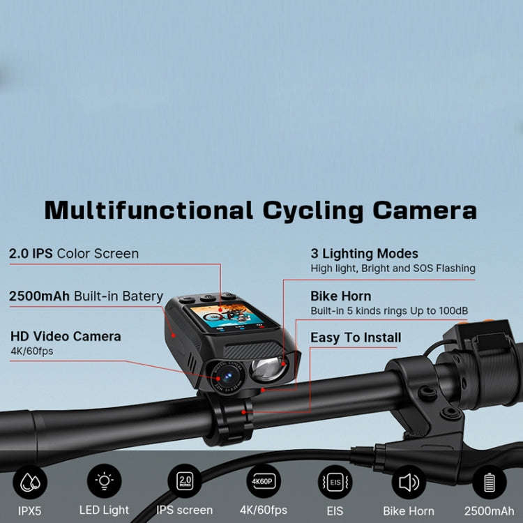 C3 Pro 2 inch IPS Color Screen IPX5 Waterproof Video Recording Lighting Cycling Camera(Black)