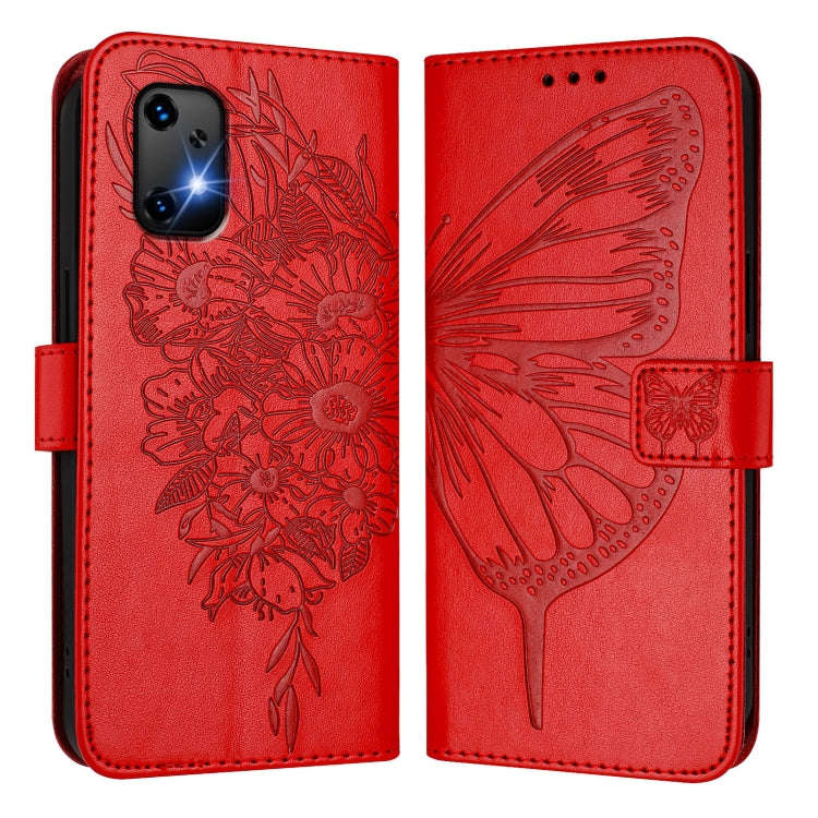 For UMIDIGI Bison X20 Embossed Butterfly Leather Phone Case(Red)