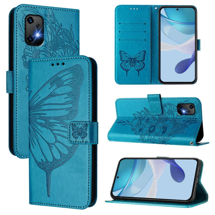 For UMIDIGI Bison X20 Embossed Butterfly Leather Phone Case(Blue)