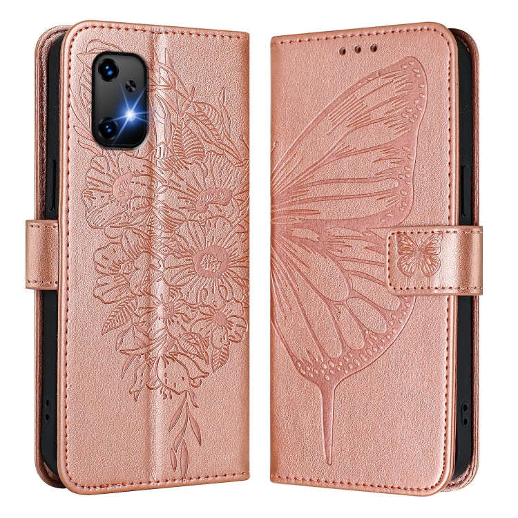 For UMIDIGI Bison X20 Embossed Butterfly Leather Phone Case(Rose Gold)