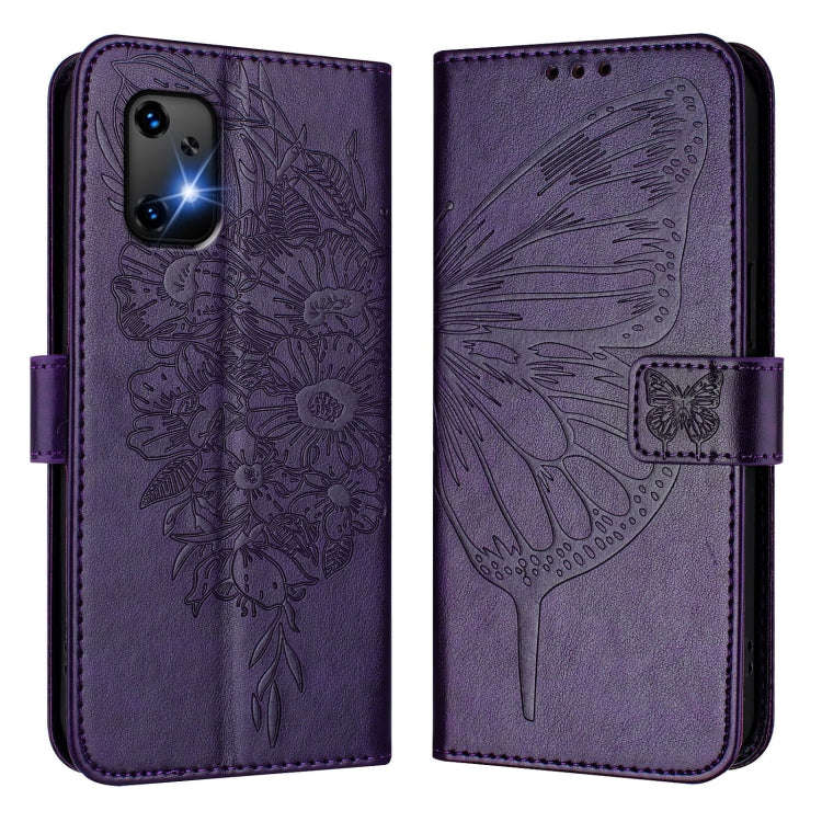 For UMIDIGI Bison X20 Embossed Butterfly Leather Phone Case(Dark Purple)
