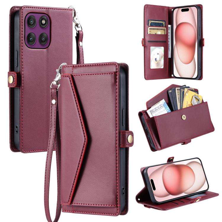 For Motorola Edge 60 Pro Wallet Multi-card Slot Leather Phone Case with Lanyard(Wine Red)