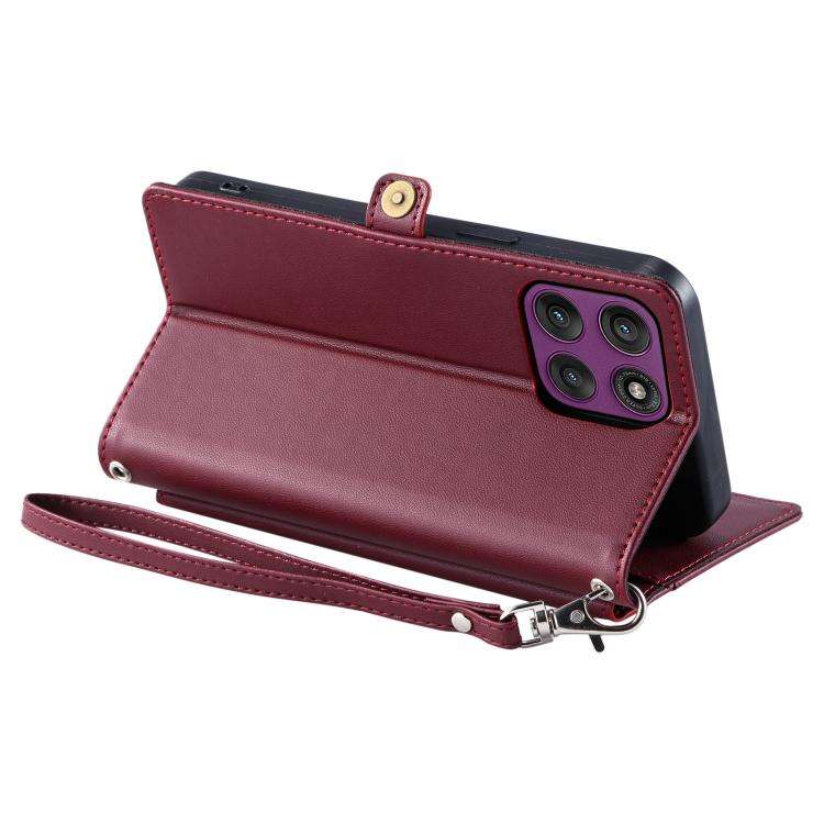 For Motorola Edge 60 Pro Wallet Multi-card Slot Leather Phone Case with Lanyard(Wine Red)
