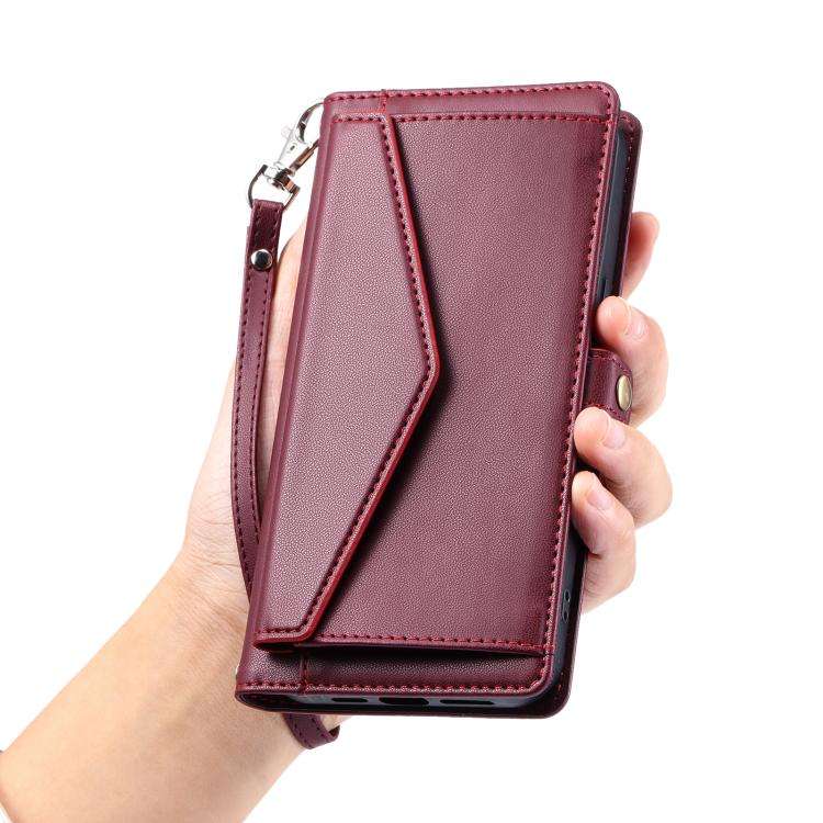 For Motorola Edge 60 Pro Wallet Multi-card Slot Leather Phone Case with Lanyard(Wine Red)