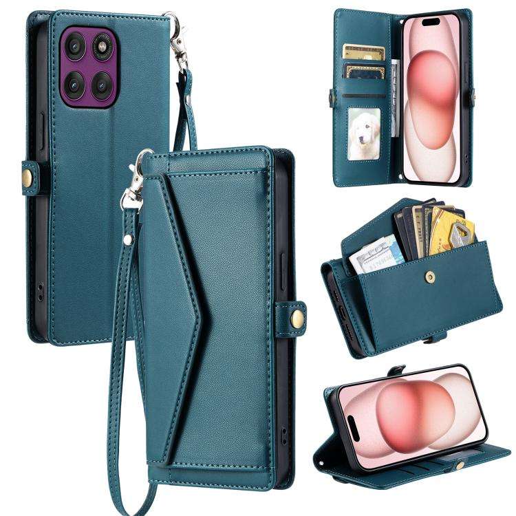 For Motorola Edge 60 Pro Wallet Multi-card Slot Leather Phone Case with Lanyard(Green)