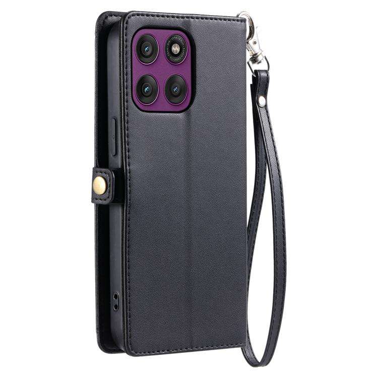 For Motorola Edge 60 Pro Wallet Multi-card Slot Leather Phone Case with Lanyard(Black)