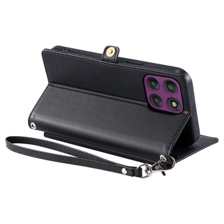 For Motorola Edge 60 Pro Wallet Multi-card Slot Leather Phone Case with Lanyard(Black)