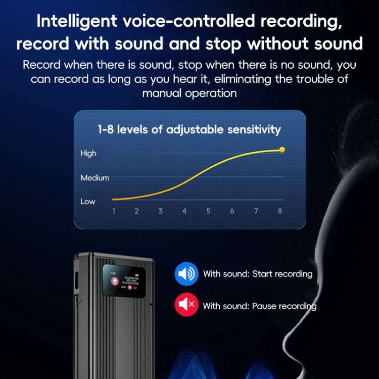 ZD42B Magnetic Sound Control Smart Noise Reduction Voice Recorder, Memory:16GB(Black)