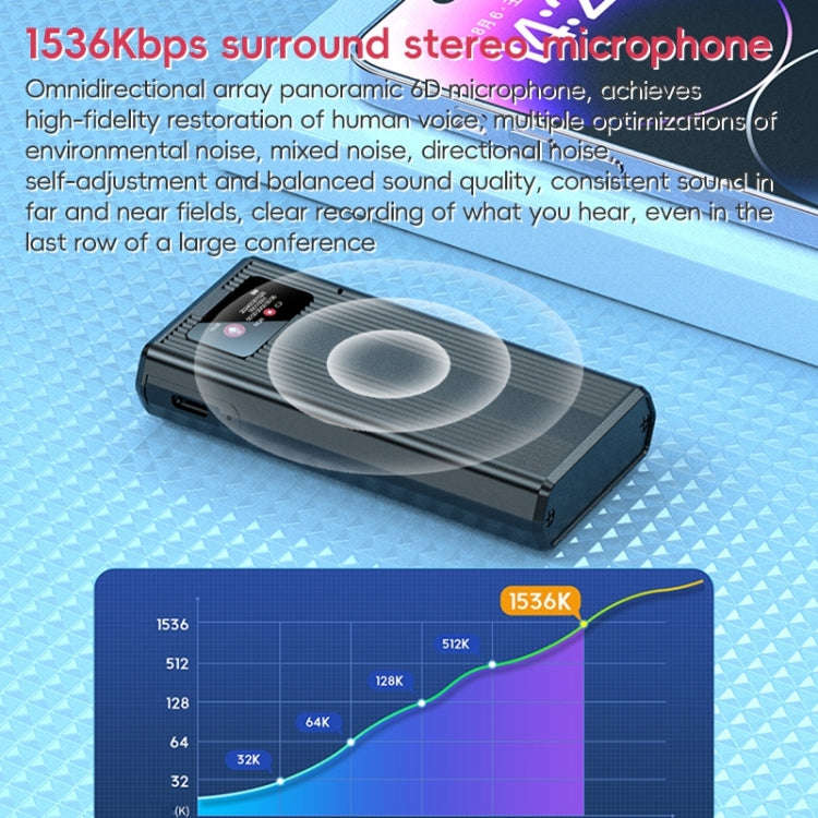 ZD42B Magnetic Sound Control Smart Noise Reduction Voice Recorder, Memory:32GB(Black)