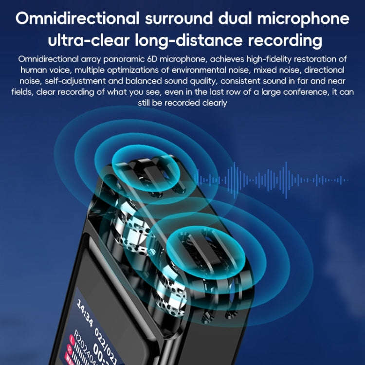ZD43B Omnidirectional Dual Mic Smart Noise Reduction Voice Recorder, Memory:32GB(Black)