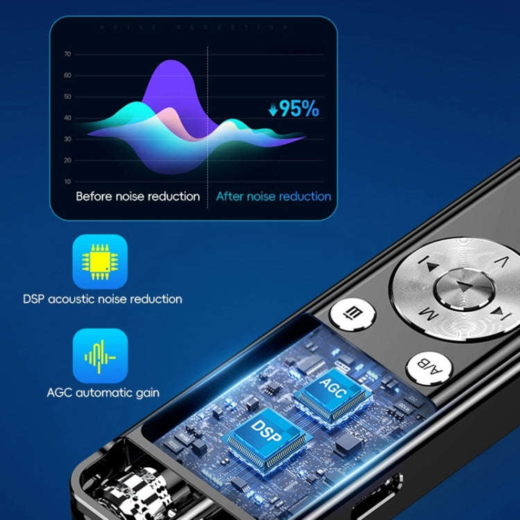 ZD43B Omnidirectional Dual Mic Smart Noise Reduction Voice Recorder, Memory:32GB(Black)