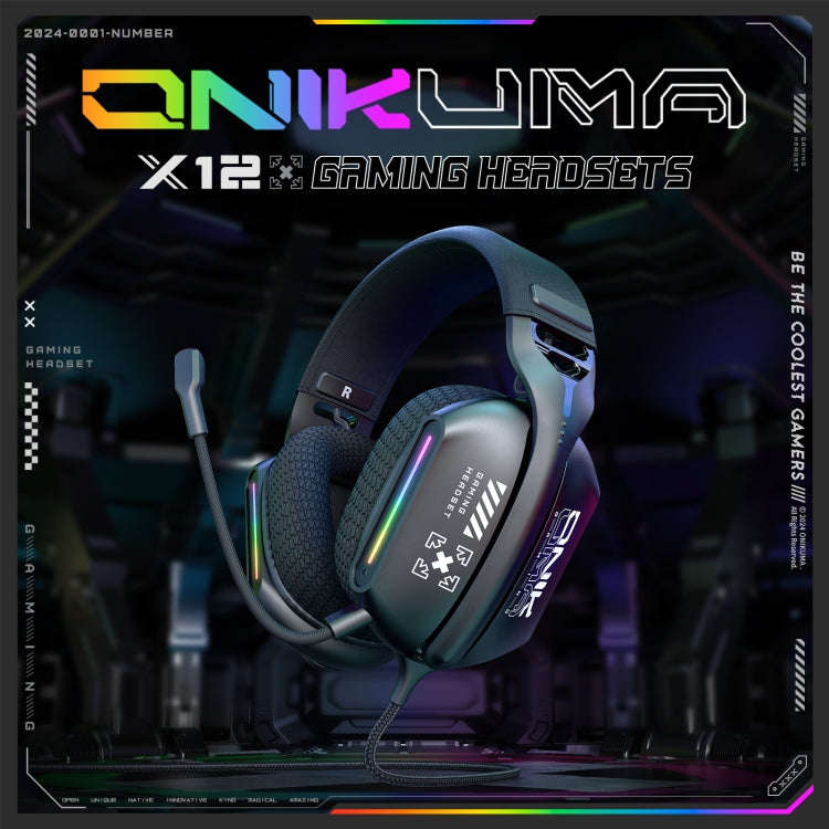 ONIKUMA X12 USB /  3.5mm Wired RGB Light Gaming Headset with Mic, Cable length: 2.2m(Black)
