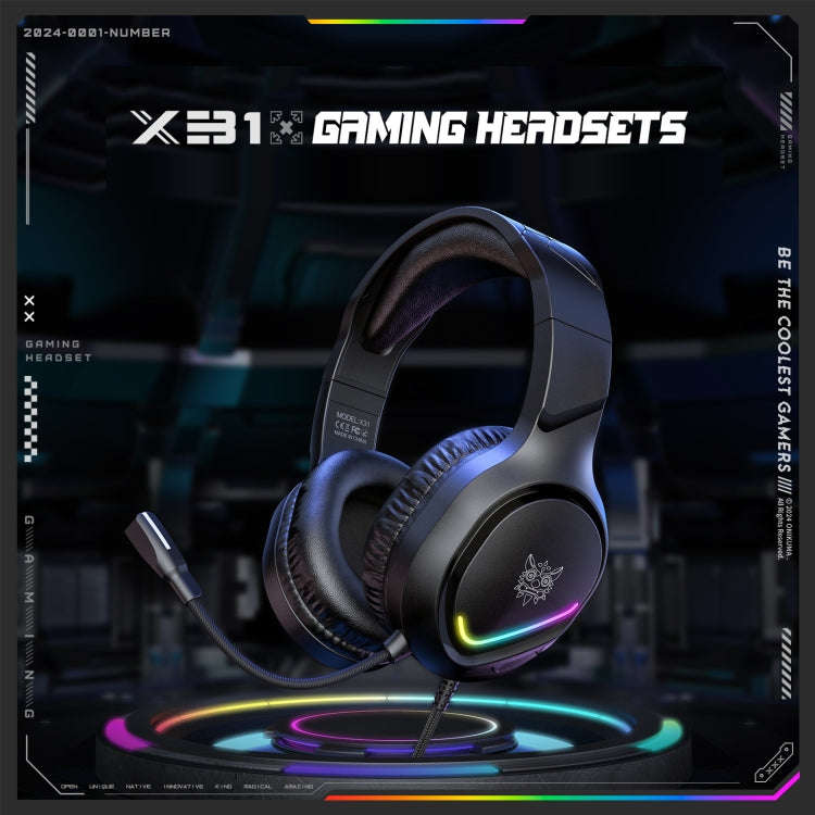 ONIKUMA X31 USB / 3.5mm Wired RGB Light Gaming Headset with Mic, Cable length: 2.2m(Black)