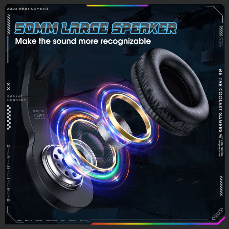 ONIKUMA X31 USB / 3.5mm Wired RGB Light Gaming Headset with Mic, Cable length: 2.2m(Black)