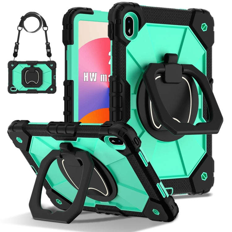 For Huawei Matepad SE 11 2024 Contrast Color Robot Silicone Hybrid PC Tablet Case(Black Mint Green)
