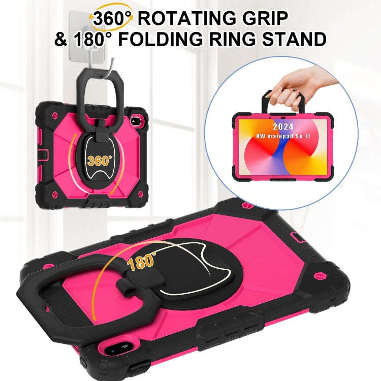 For Huawei Matepad SE 11 2024 Contrast Color Robot Silicone Hybrid PC Tablet Case(Black Rose Red)