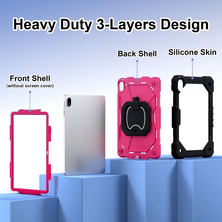 For Huawei Matepad SE 11 2024 Contrast Color Robot Silicone Hybrid PC Tablet Case(Black Rose Red)