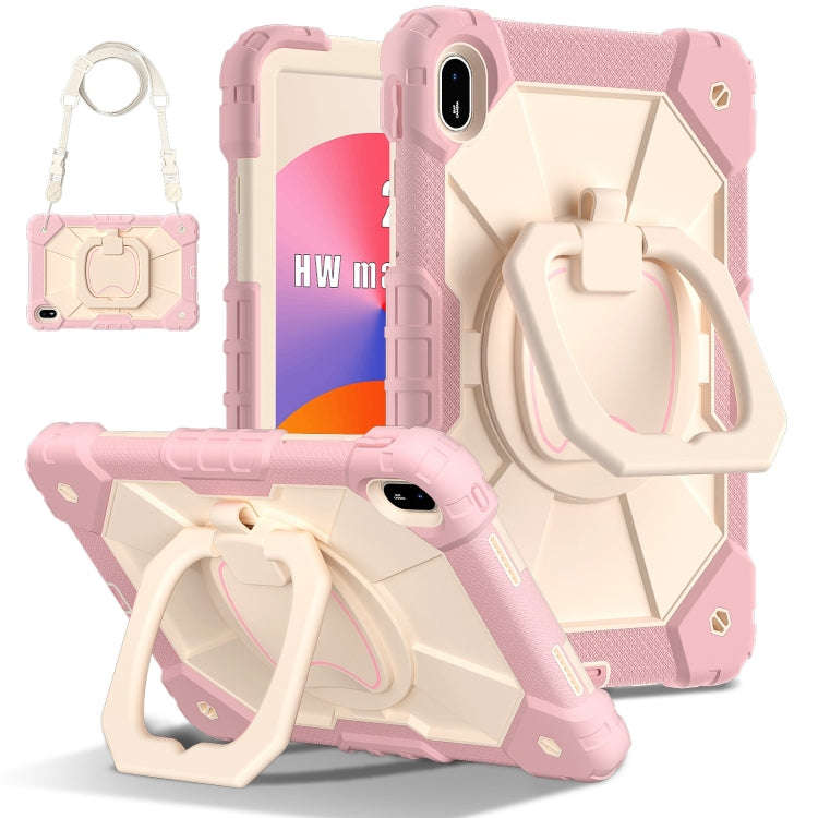 For Huawei Matepad SE 11 2024 Contrast Color Robot Silicone Hybrid PC Tablet Case(Rose Gold Beige)