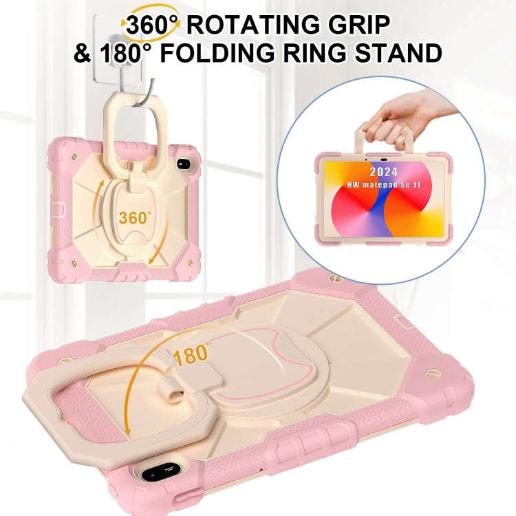 For Huawei Matepad SE 11 2024 Contrast Color Robot Silicone Hybrid PC Tablet Case(Rose Gold Beige)