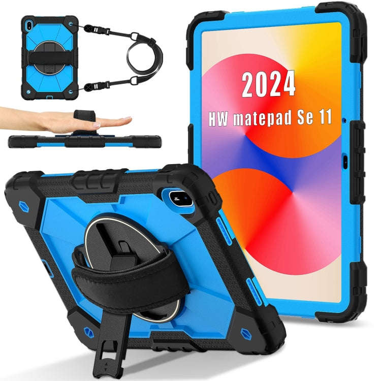 For Huawei MatePad SE 11 2024 Contrast Color Robot Silicone Hybrid PC Tablet Case(Black Blue)