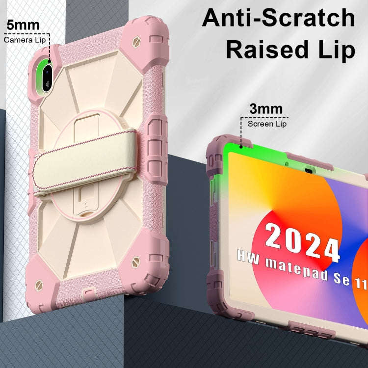 For Huawei MatePad SE 11 2024 Contrast Color Robot Silicone Hybrid PC Tablet Case(Rose Gold Beige)