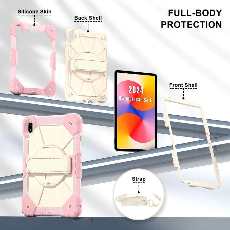 For Huawei MatePad SE 11 2024 Contrast Color Robot Silicone Hybrid PC Tablet Case(Rose Gold Beige)