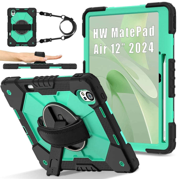 For Huawei MatePad Air 12 2024 Contrast Color Robot Silicone Hybrid PC Tablet Case(Black Mint Green)