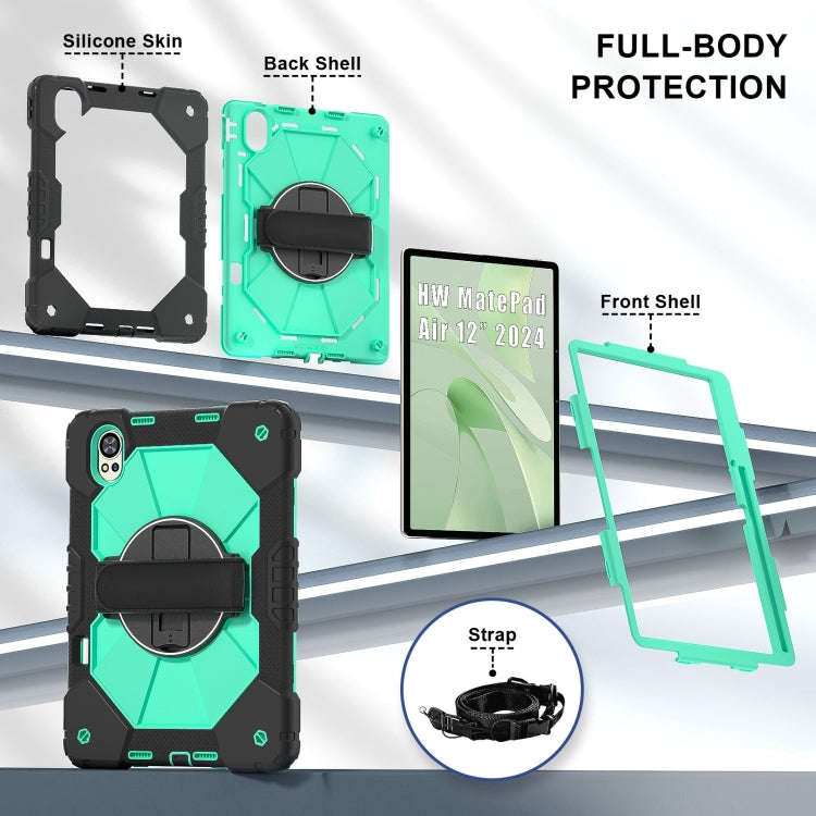 For Huawei MatePad Air 12 2024 Contrast Color Robot Silicone Hybrid PC Tablet Case(Black Mint Green)