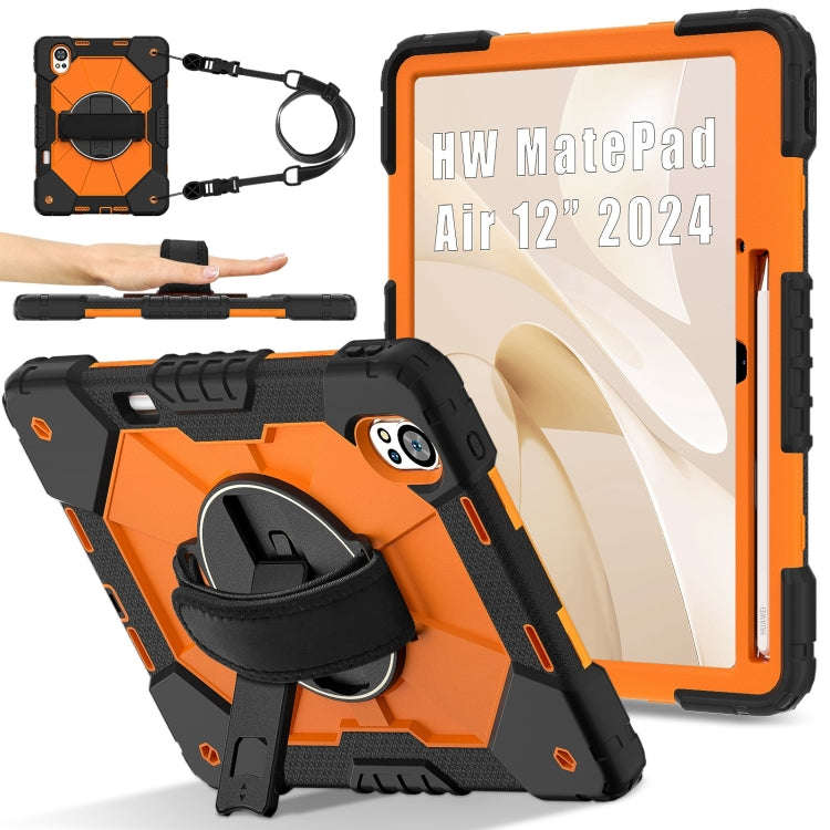 For Huawei MatePad Air 12 2024 Contrast Color Robot Silicone Hybrid PC Tablet Case(Black Orange)