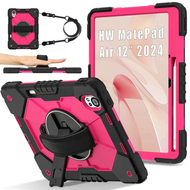 For Huawei MatePad Air 12 2024 Contrast Color Robot Silicone Hybrid PC Tablet Case(Black Rose Red)