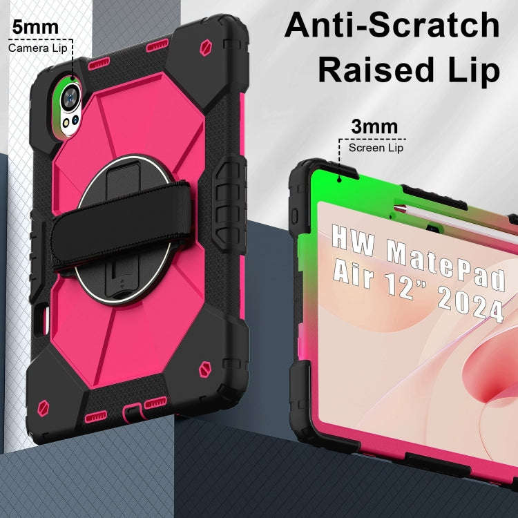 For Huawei MatePad Air 12 2024 Contrast Color Robot Silicone Hybrid PC Tablet Case(Black Rose Red)