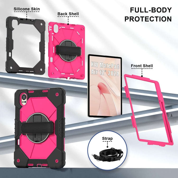 For Huawei MatePad Air 12 2024 Contrast Color Robot Silicone Hybrid PC Tablet Case(Black Rose Red)
