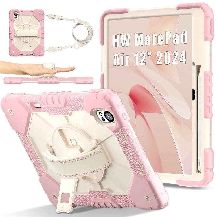 For Huawei MatePad Air 12 2024 Contrast Color Robot Silicone Hybrid PC Tablet Case(Rose Gold Beige)
