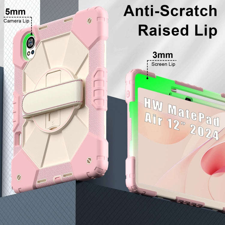 For Huawei MatePad Air 12 2024 Contrast Color Robot Silicone Hybrid PC Tablet Case(Rose Gold Beige)