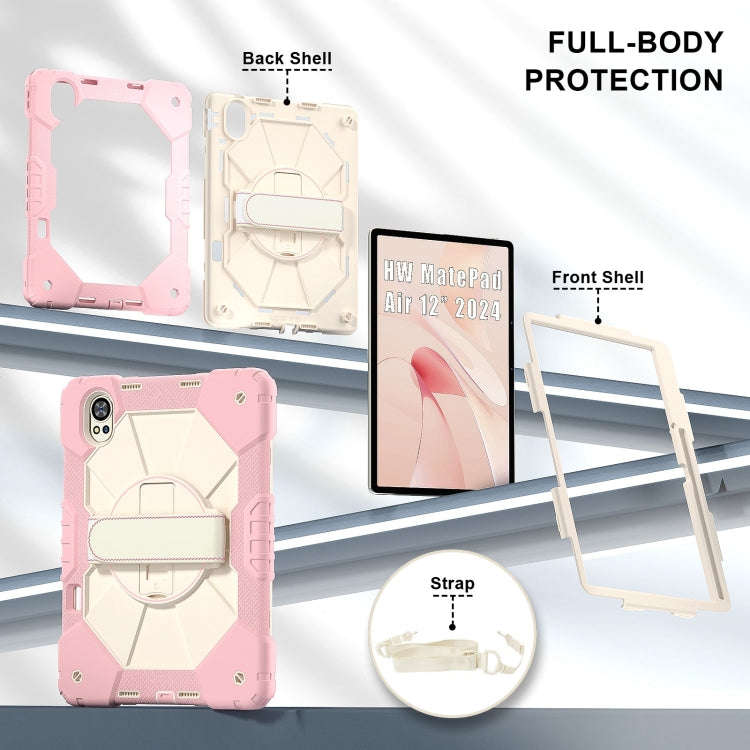 For Huawei MatePad Air 12 2024 Contrast Color Robot Silicone Hybrid PC Tablet Case(Rose Gold Beige)