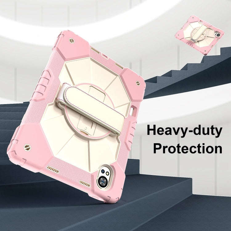 For Huawei MatePad Air 12 2024 Contrast Color Robot Silicone Hybrid PC Tablet Case(Rose Gold Beige)