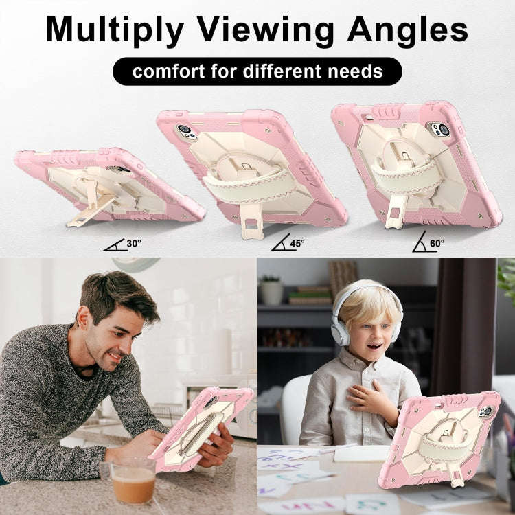 For Huawei MatePad Air 12 2024 Contrast Color Robot Silicone Hybrid PC Tablet Case(Rose Gold Beige)